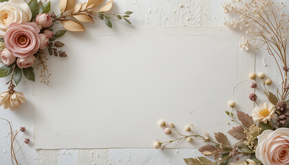 Floral frame with roses and baby's breath on a white background with copy space 4k  and hd image