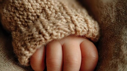 A baby's tiny hand gripping a knitted sleeve. - Powered by Adobe