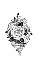 Elegant Rose with Ornate Flourishes - A Detailed Floral Illustration.