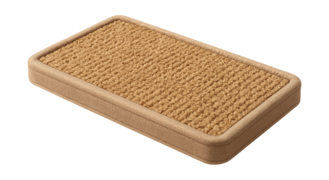 Compact scratching pad ideal for a cottage, featuring textured carpet surface.