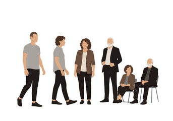 Fototapeta premium Vector illustration featuring a diverse group of people standing and seated