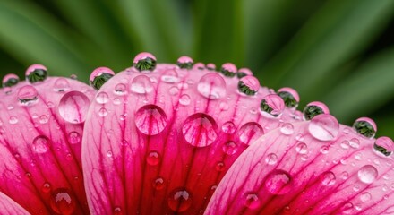 Close up of pink flower petals covered in glistening water droplets