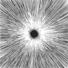 Radial lines sketch hand drawn abstract burst with black center. Vector illustration