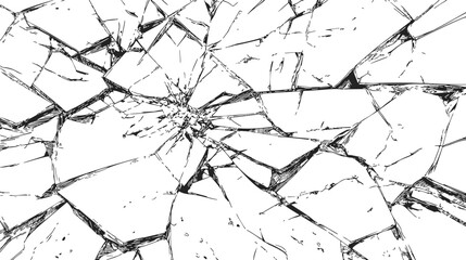 Fototapeta na wymiar Broken glass sketch, hand drawn style with detailed cracks and shattered fragments. Vector illustration