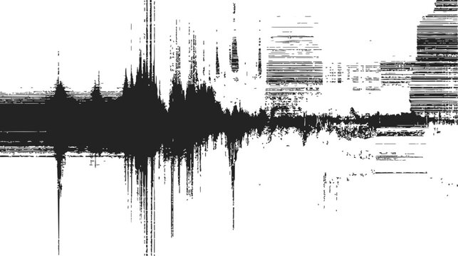 Sound wave sketch, hand drawn waveform with abstract grunge distortion. Vector illustration