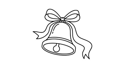Vector illustration of a Christmas bell with ribbon, outline style, isolated on white background, elegant holiday icon for stock images