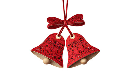 Decorative red christmas bells isolated on transparent background