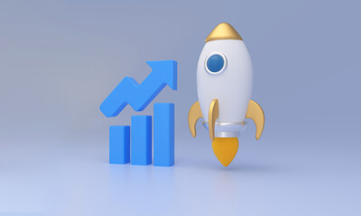 Rocket launching with growing data bar graph