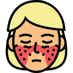 Close up portrait of a blonde woman with red patches on her cheeks and nose with eyes closed showing signs of skin irritation or allergy against a transparent background clean simple graphic