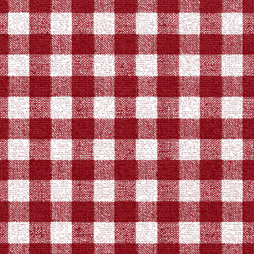 Red and white checkered pattern sketch, hand drawn gingham textile seamless background. Vector illustration