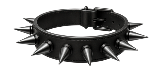 A spiked metal collar for a tough style, commonly found in neighborhoods with guard dogs.