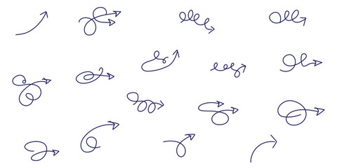 Hand-Drawn Curly Arrows Twirling in Whimsical Motion
