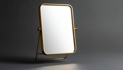 Gold-framed rectangular mirror on a gray background