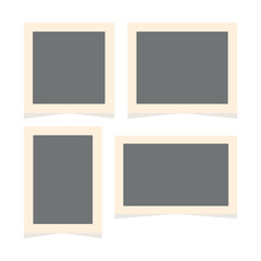An empty Polaroid photo frame on a white background. A set of square photographs.