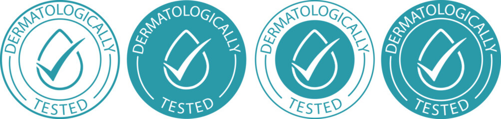 Dermatologically tested vector icon set blue stamp design for skincare products isolated on white background © aftab