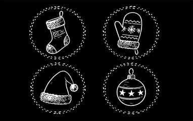 Christmas Chalk Doodle Icons Set – Holiday Winter Elements