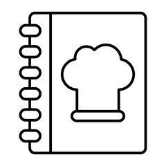 Recipe book with chef hat thin line icon, cooking concept. Vector graphics. Book notes sign on white background, style icon mobile or web design.