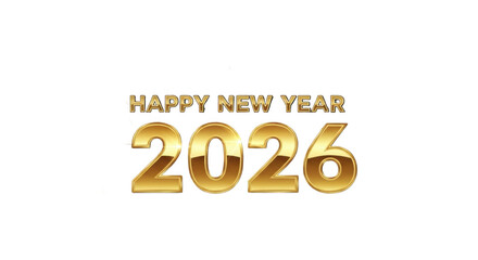 Golden happy new year 2026 text isolated on transparent background