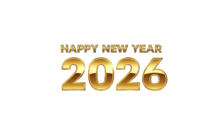 Golden happy new year 2026 text isolated on transparent background