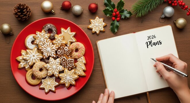 Christmas cookies and 2026 plans notebook