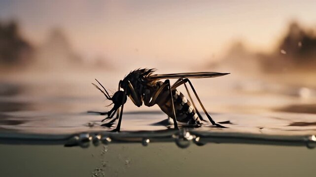 A mosquito emerging from its pupa 