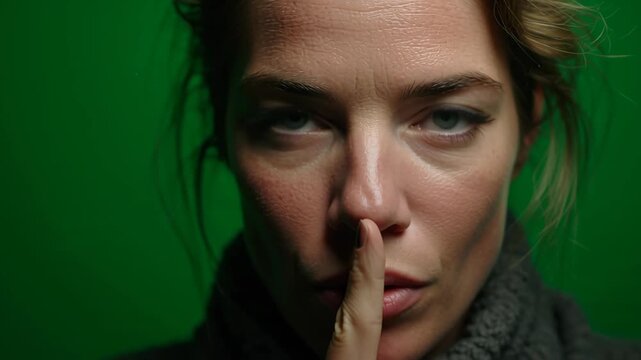 Woman Making Gesture for Silence Shhh Secret Mystery Confidentiality Private Information Keep Quiet Concept