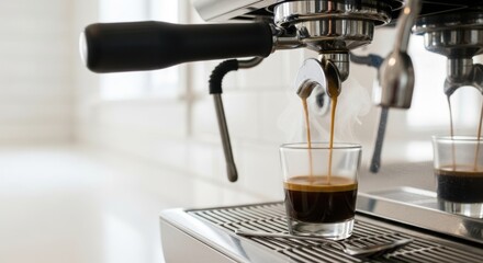 Espresso machine pouring coffee into glass