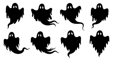 Ghost silhouette set. Shapes created with high quality. Floating spooky spirits appear with soft edges and flowing drifting forms