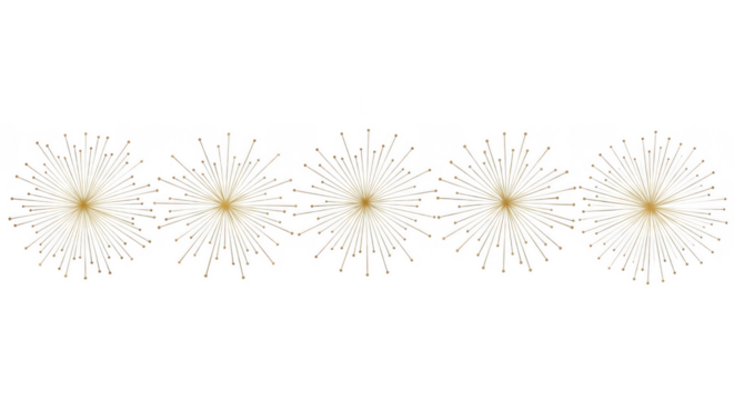 Five abstract glowing radial patterns isolated on transparent background