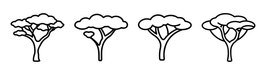 Four trees illustration vector drawing outline sketch design nature forest botanical art treescape drawing
