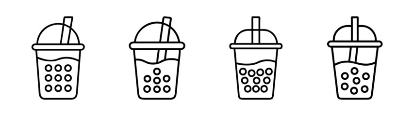 Black and white bubble tea vector illustration with tapioca pearls and straw for boba lovers design