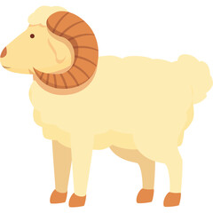 A cream colored ram with large brown curved horns stands on a transparent background showing its full body in a side profile view and pixelated art style