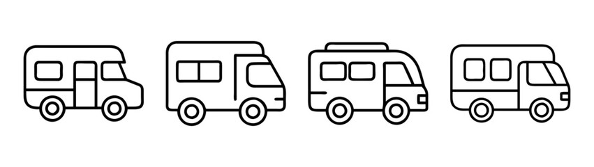 Outline rv camper van motorhome illustration vector graphic for travel and road trip adventures design