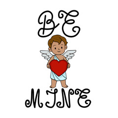 Adorable cupid character holding a red heart with 