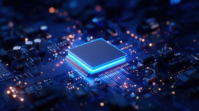 Central Processing Unit Illuminating a Digital Circuit Board - Powered by Adobe