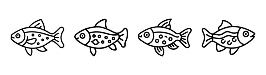Cartoon fish drawing vector illustration: cute fish clip art, fish line art, fish coloring page, fish design