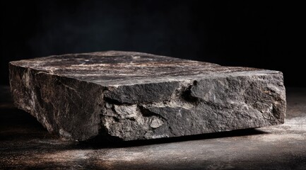 A dark textured rock slab, tilted slightly, against a blurred gradient backdrop