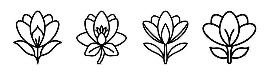 Fototapeta premium Art deco floral design elements vintage flower illustrations botanical vector graphics line art drawing set