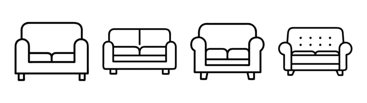 Outline furniture sofa armchair couch set vector illustration home interior design seating ideas