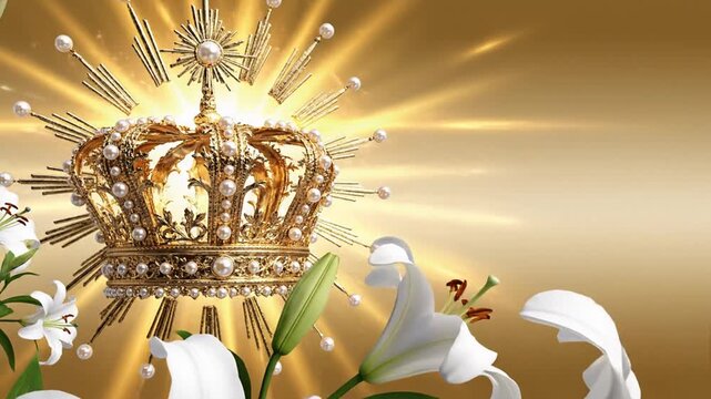 Feast of Immaculate Conception banner video, Marian crown with delicate pearls and golden rays radiating softly
