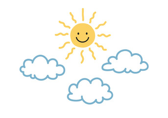 Cute Sun and Clouds Illustration for Childrens Designs.