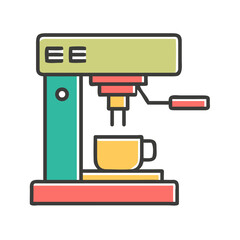 Colorful Espresso Machine Illustration with Cup of Coffee.