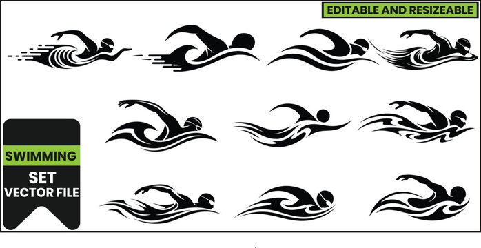  Collection of  Swimming Silhouette vector .