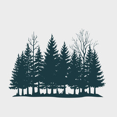 Vector Woodland Pine Tree Collection Showcasing Dense Forest Scenes, Nature Backgrounds, Silhouettes and Outdoor Landscape Elements for Adventure and Nature-Themed Designs