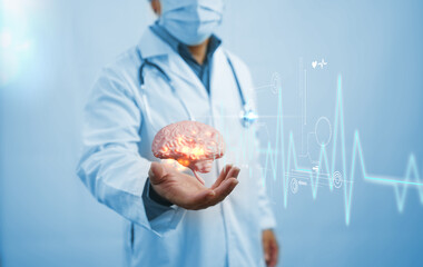 Doctor's Hand Holding Human Brain