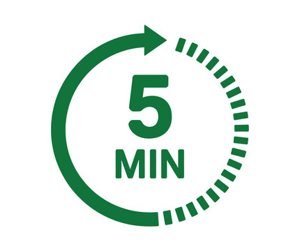 A green circular arrow icon indicates a five-minute time limit or duration on a white background.