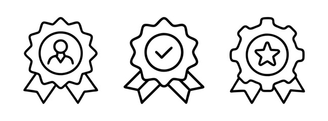 Vector illustration of achievement badges awards with star checkmark and person outline icons