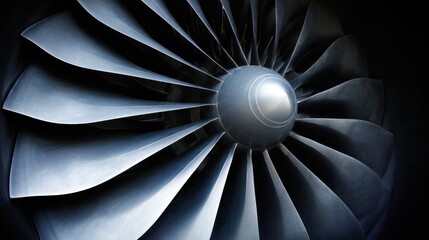 Close up of an aircraft jet engine fan blades in detail