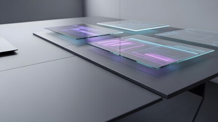 Transparent Digital Interface Panels on a Desk image