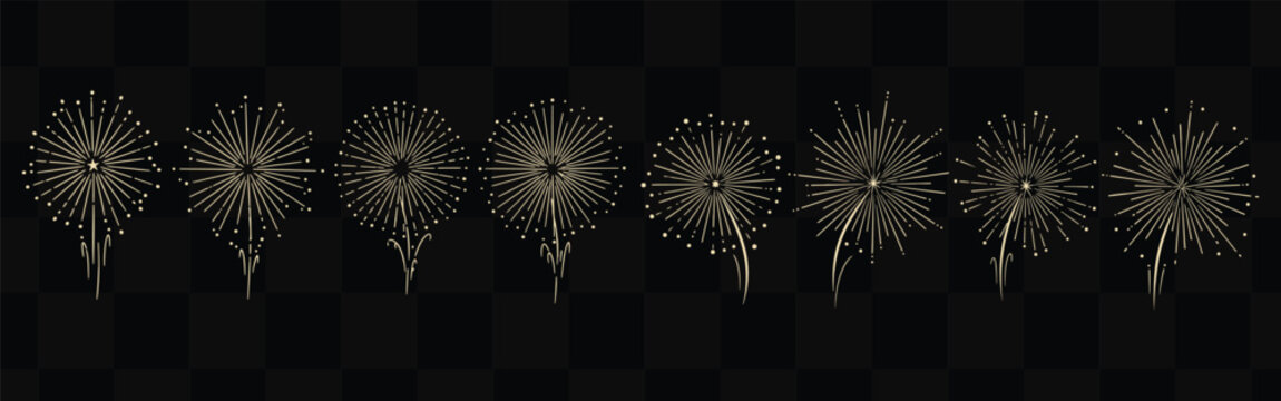 Golden fireworks display on a black checkered background for new year's eve celebration design - Powered by Adobe